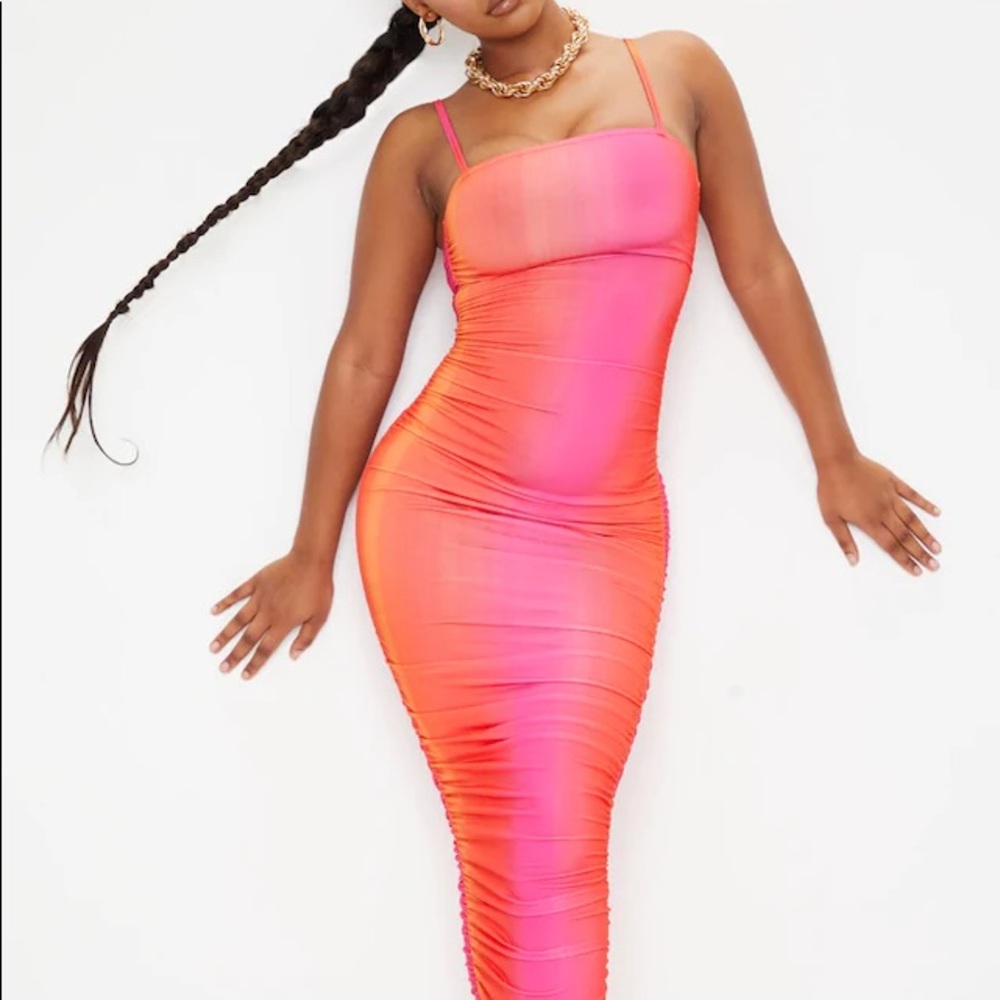 PRETTYLITTLETHING Ombré Orange Pink Maxi Dress